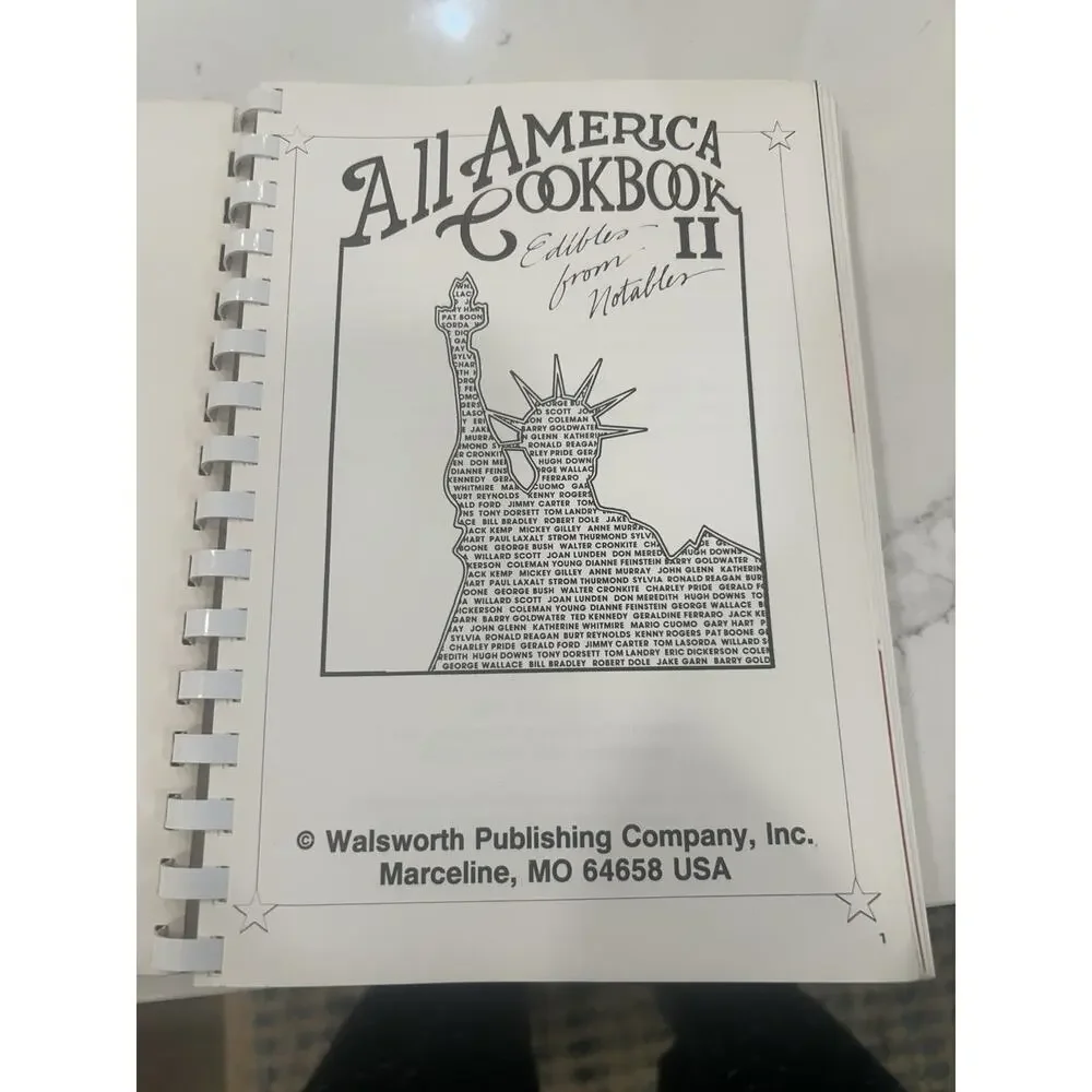 1985 All-American Cookbook II 'Edibles from Notables' Recipes b US Gov Officials
